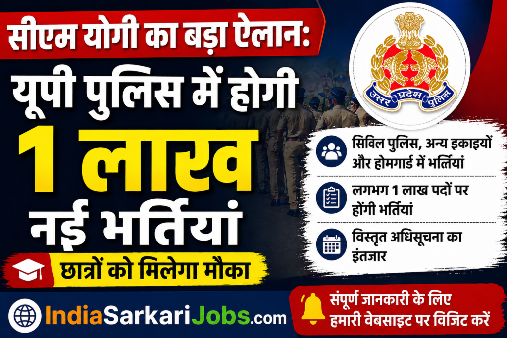 UP Police 1 Lakh New Bharti 2026 Announcement by CM Yogi Adityanath | Latest Govt Jobs Update | IndiaSarkariJobs.com