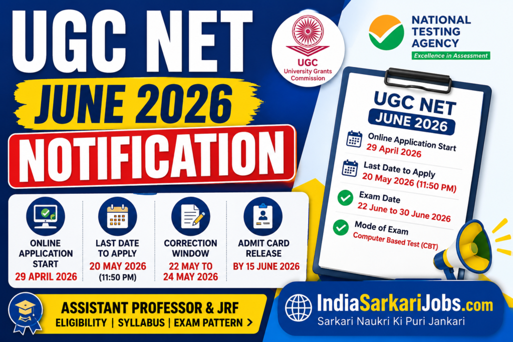 UGC NET June 2026 notification apply online exam date eligibility admit card IndiaSarkariJobs