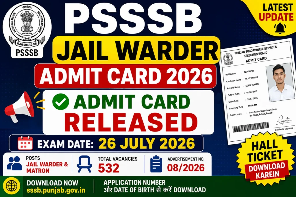 PSSSB Jail Warder Admit Card 2026 Download Hall Ticket for 532 Posts